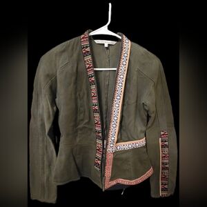 RACHEL Rachel Roy Olive Jacket with Multicolor Trim